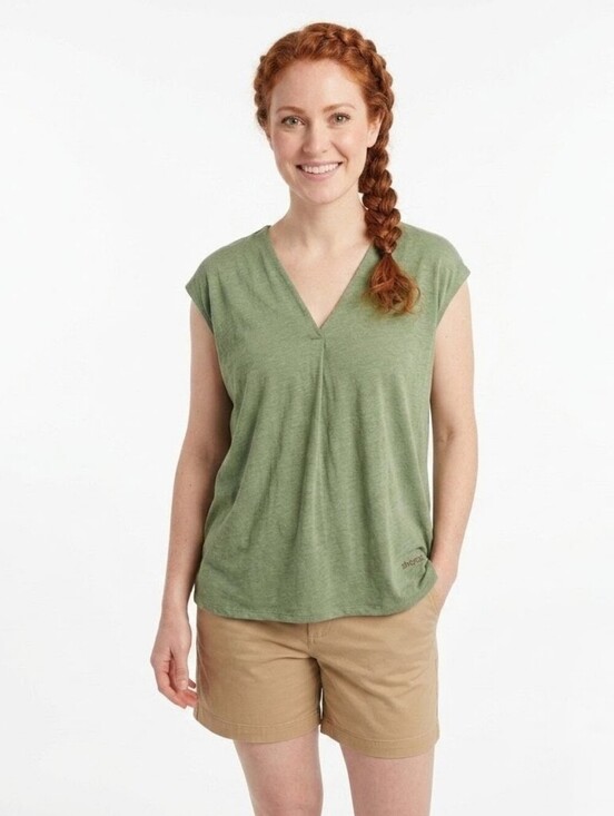 Skhoop Tops - Skhoop Earth Green V-Neck Cap Sleeve Gorpcore Shirt - XL